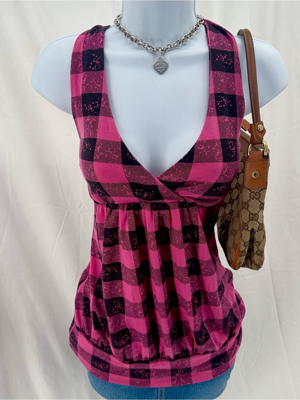 Scene Babydoll Y2K Checkered Hot Pink and Black Top